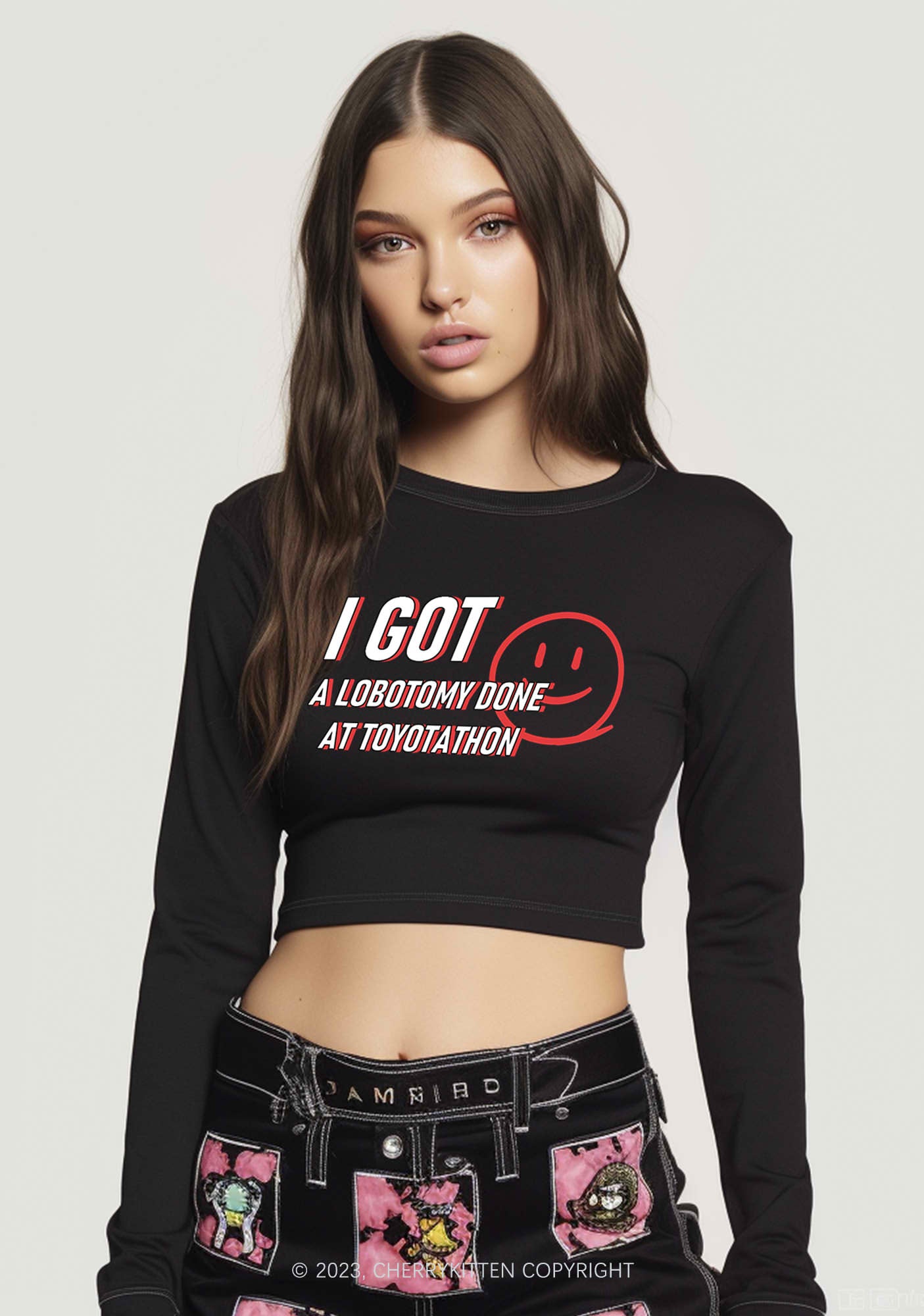 I Got A Lobotomy Done At Toyotathon Long Sleeve Crop Top Cherrykitten