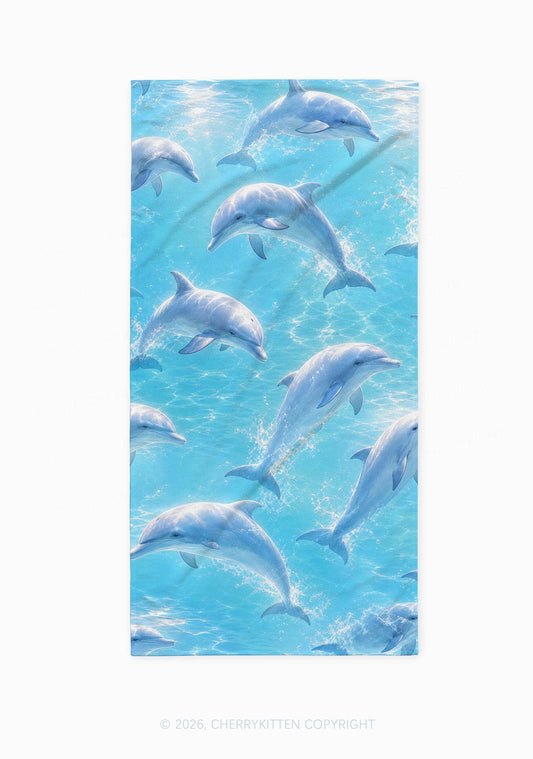 Blue Dolphin Y2K Beach Towel Cherrykitten
