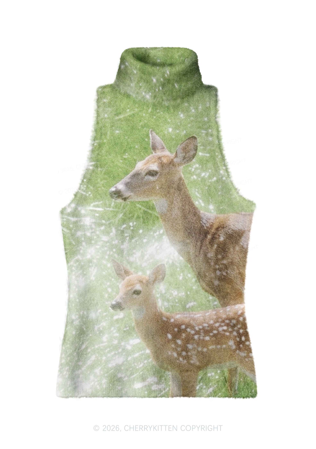 Forest Deer Family Y2K Knit Turtleneck Tank Top Cherrykitten