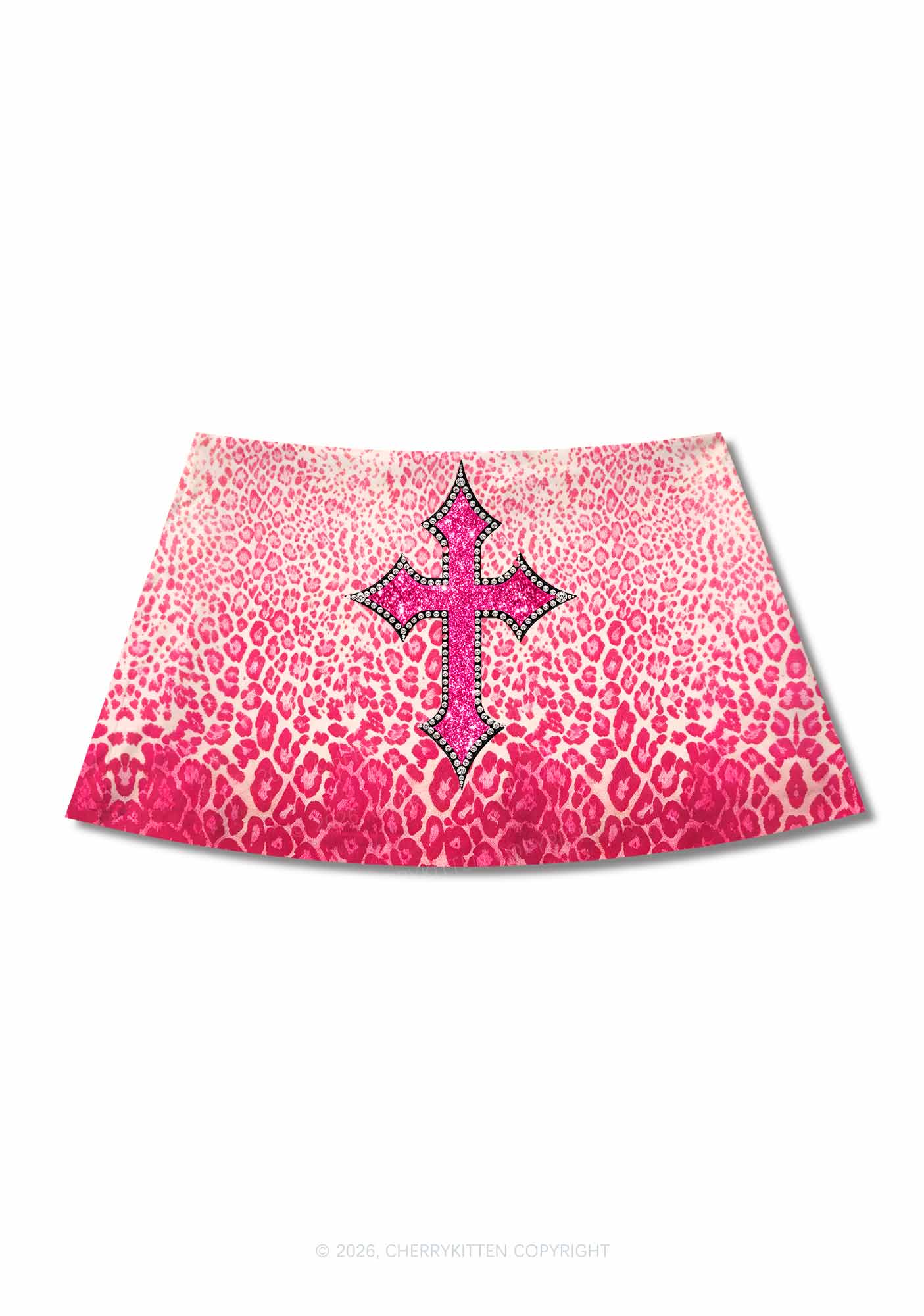 Halloween Pink Leopard Cross Y2K Print Mini Skirt Cherrykitten