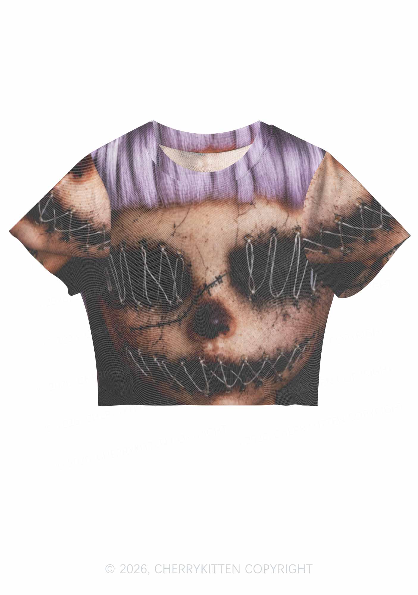 Halloween Metal Wire Face Y2K Mesh Crop Top Cherrykitten