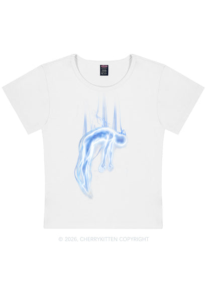 Halloween Blue Falling Ghost Y2K Baby Tee Cherrykitten