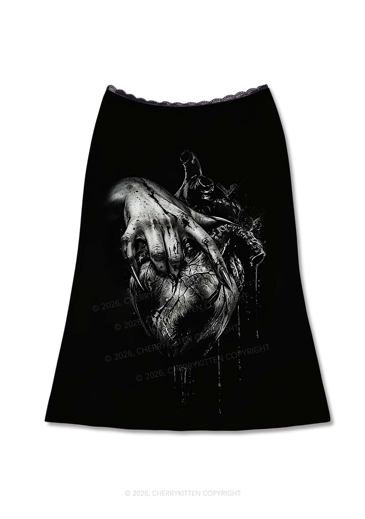 Halloween Monster Hand Bleeding Heart Y2K Print Midi Skirt Cherrykitten