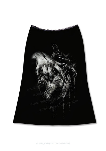 Halloween Monster Hand Bleeding Heart Y2K Print Midi Skirt Cherrykitten