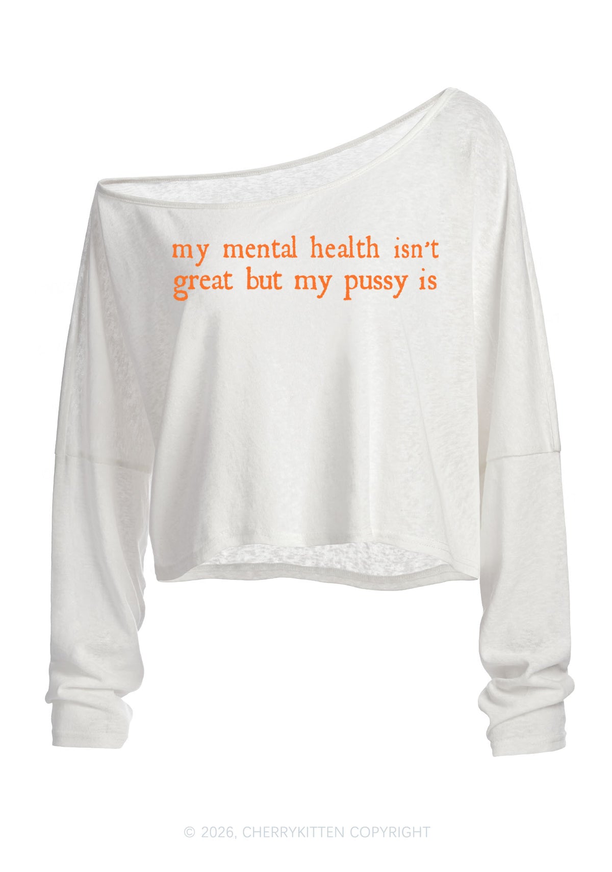 Great Mental Health Y2K Off Shoulder Long Sleeve Crop Top Cherrykitten