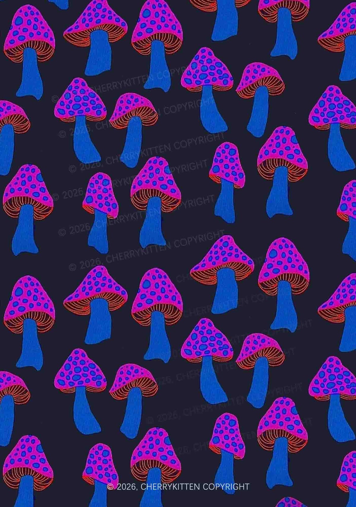 Blue Mushroom Y2K Print Long Sleeve Pajama Set Cherrykitten