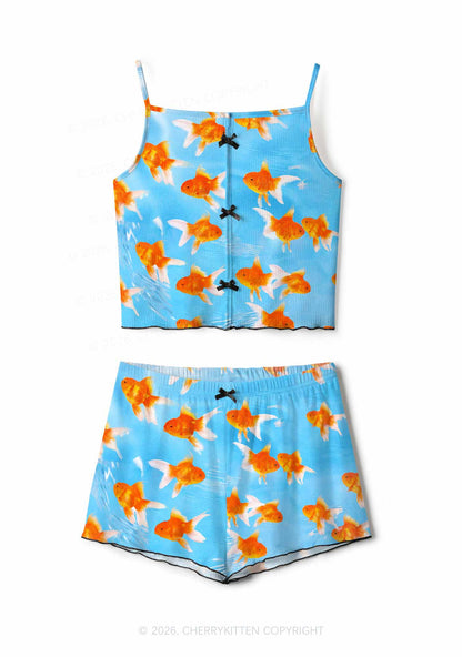 Goldfish Y2K Print Cami Shorts Pajama Set Cherrykitten