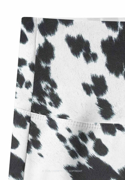 Black And White Cow Dots Y2K Print Gym Shorts Cherrykitten