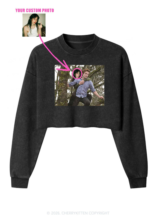 Custom Face Y2K Crop Washed Sweatshirts Cherrykitten