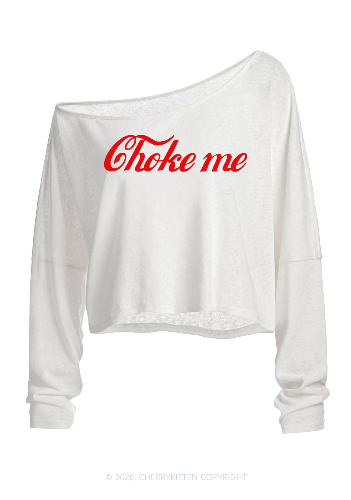 Choke Me Y2K Off Shoulder Long Sleeve Crop Top Cherrykitten