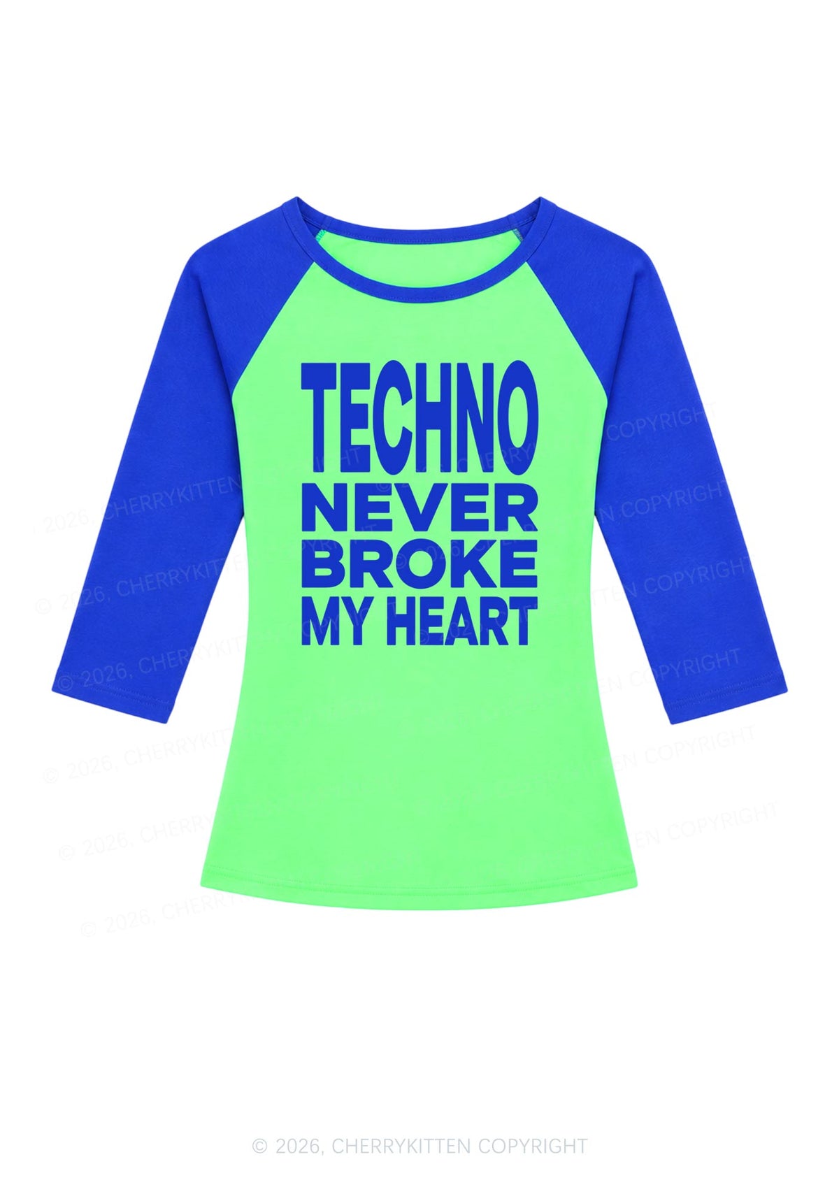 Techno Never Broke My Heart Y2K Raglan Sleeve Crop Top Cherrykitten