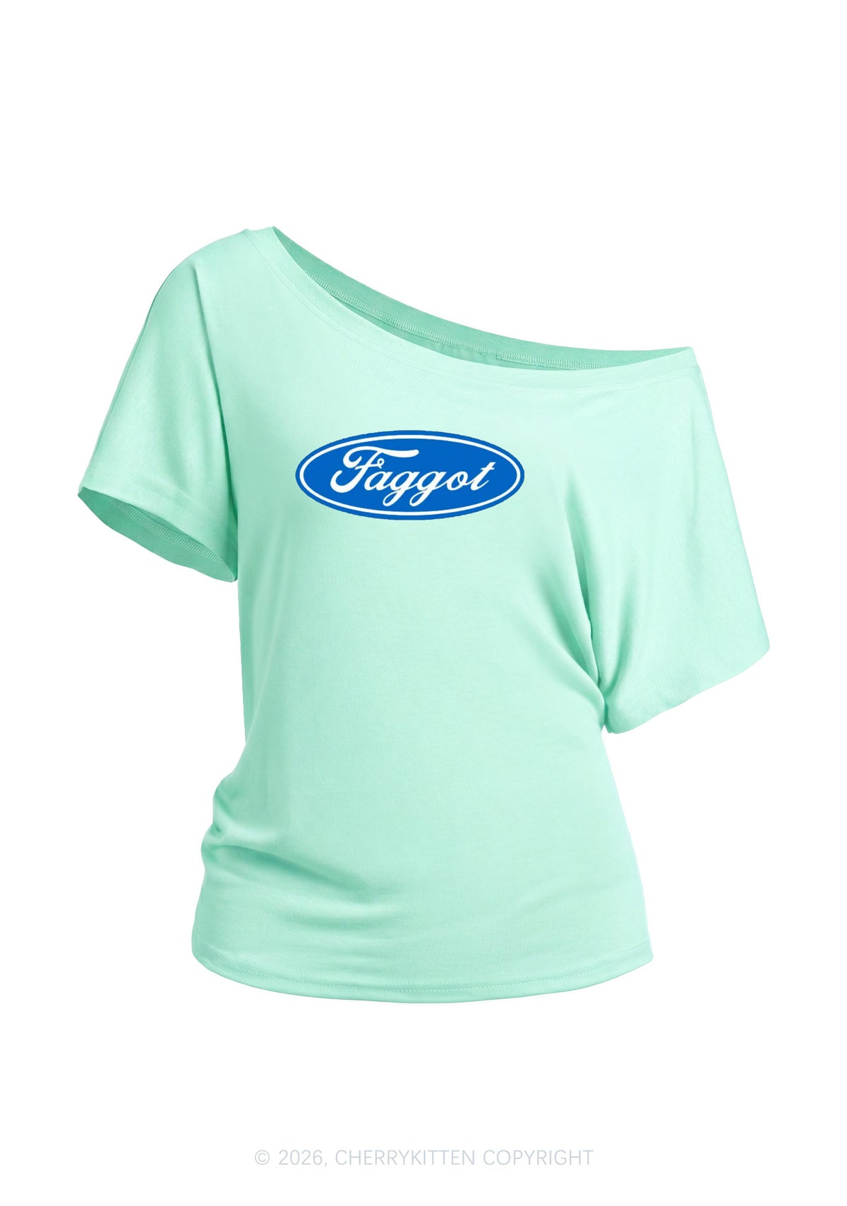 Faggot Pride Y2K Off Shoulder Tee Cherrykitten