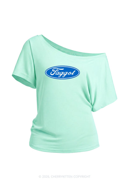 Faggot Pride Y2K Off Shoulder Tee Cherrykitten
