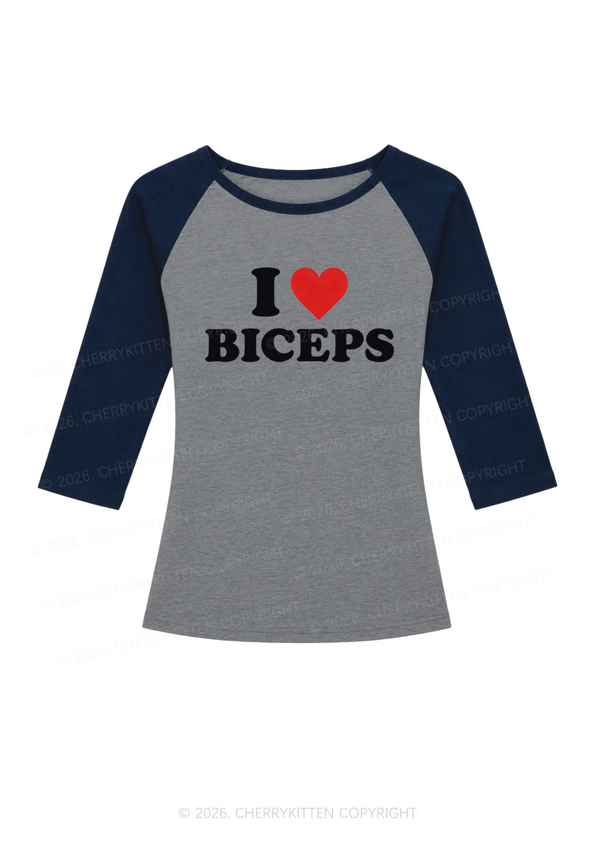 I Love Biceps Y2K Raglan Sleeve Crop Top Cherrykitten