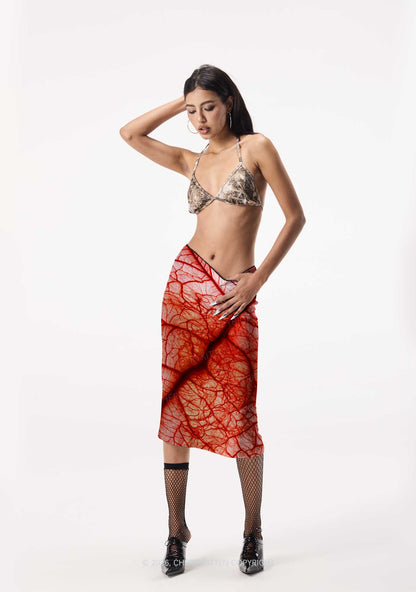 Halloween Red Blood Vessel Y2K Print Midi Skirt Cherrykitten