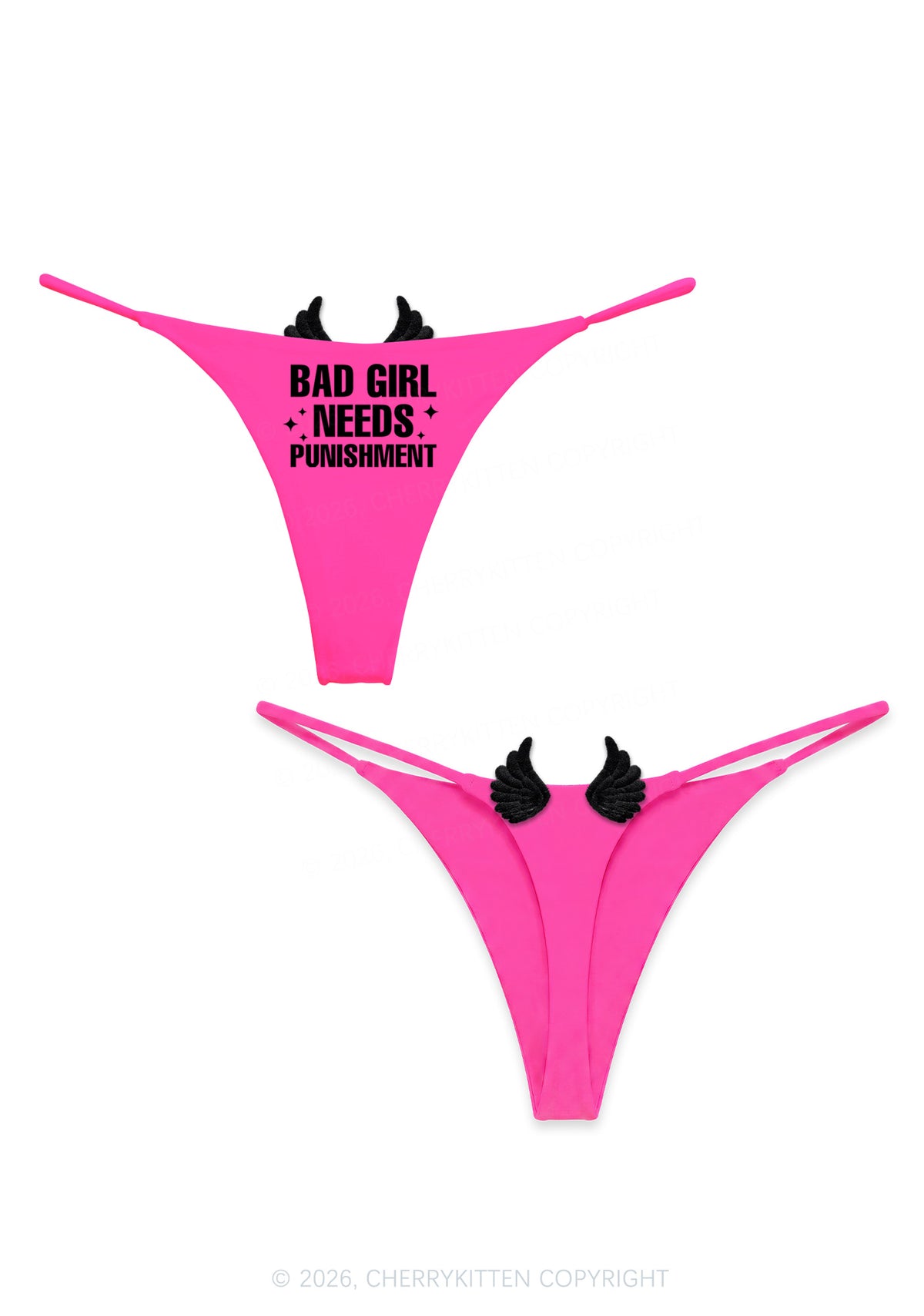 Bad Girl Needs Punishment Y2K Goth Angel Wings Bikini String Thong Cherrykitten