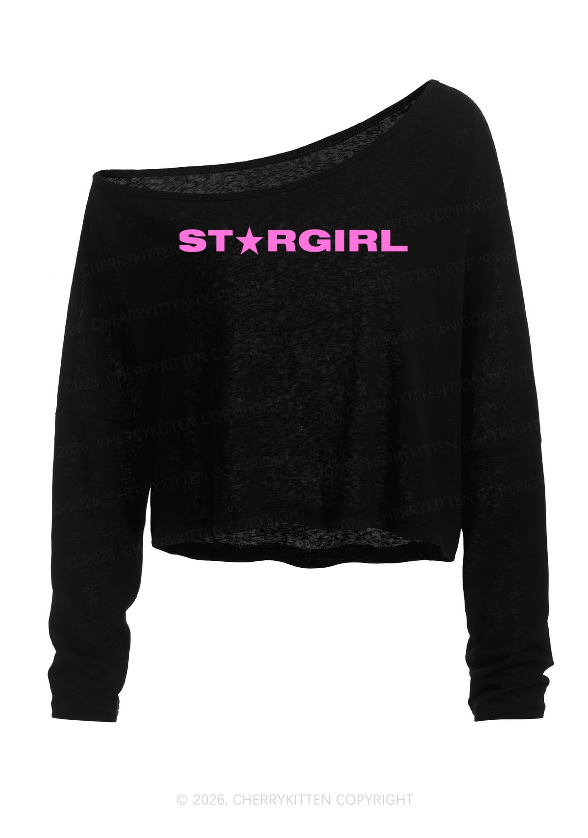 Red Stargirl Y2K Off Shoulder Long Sleeve Crop Top Cherrykitten