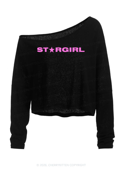 Red Stargirl Y2K Off Shoulder Long Sleeve Crop Top Cherrykitten