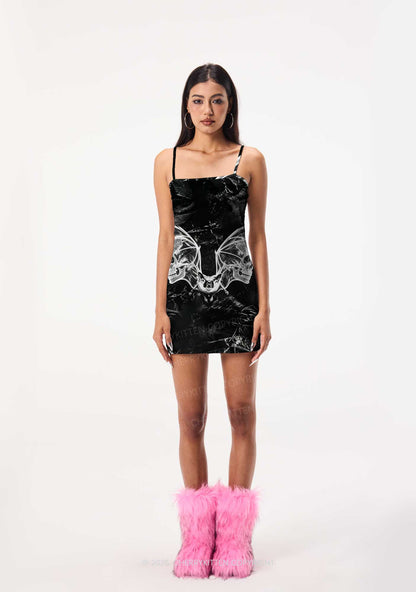Halloween Bat Skeleton Wings Y2K Print Slip Dress Cherrykitten