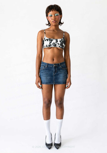 Black And White Cow Dots Y2K Print Super Crop Cami Cherrykitten