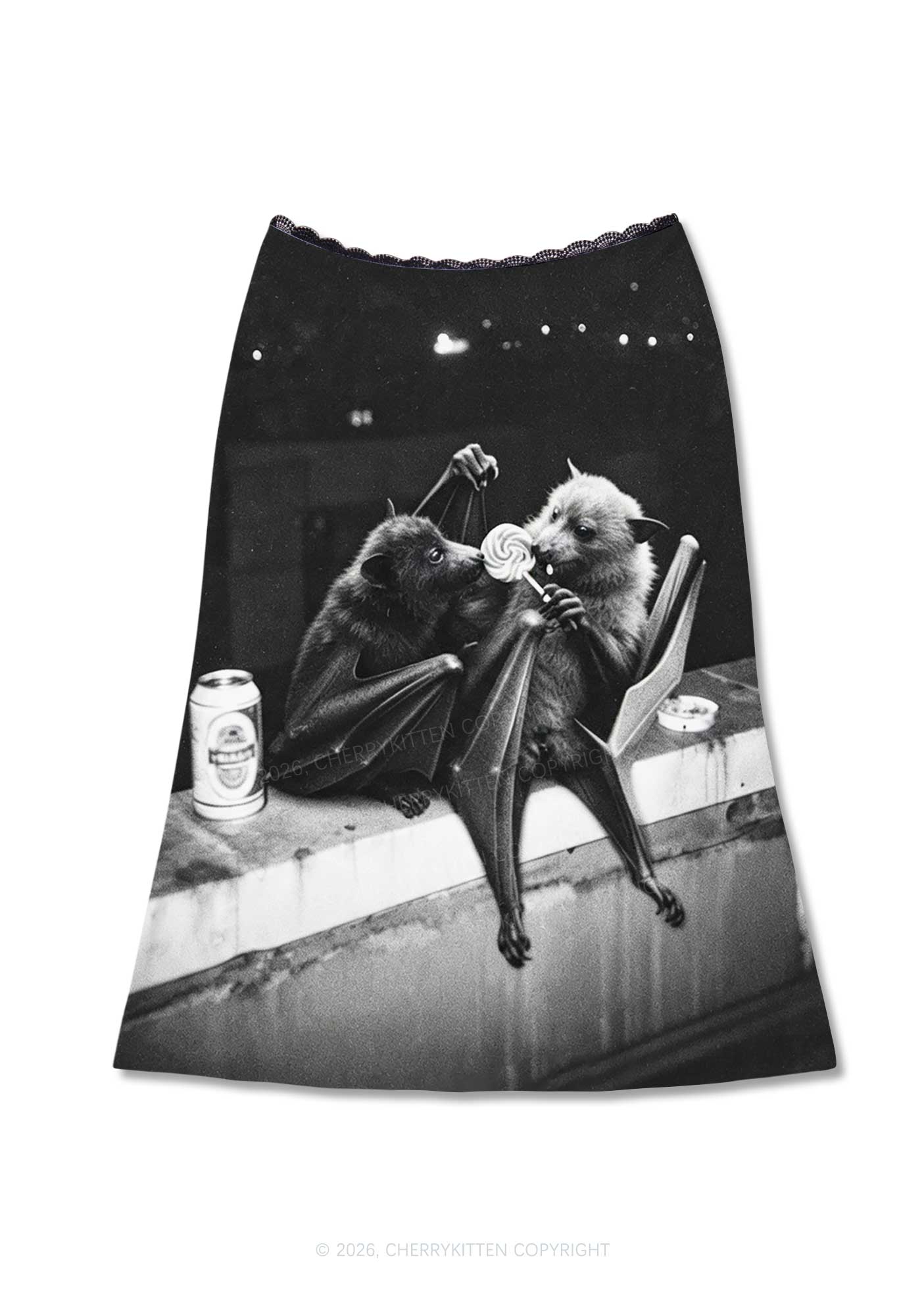 Halloween Lollipop Bat Y2K Print Midi Skirt Cherrykitten