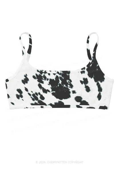 Black And White Cow Dots Y2K Print Super Crop Cami Cherrykitten