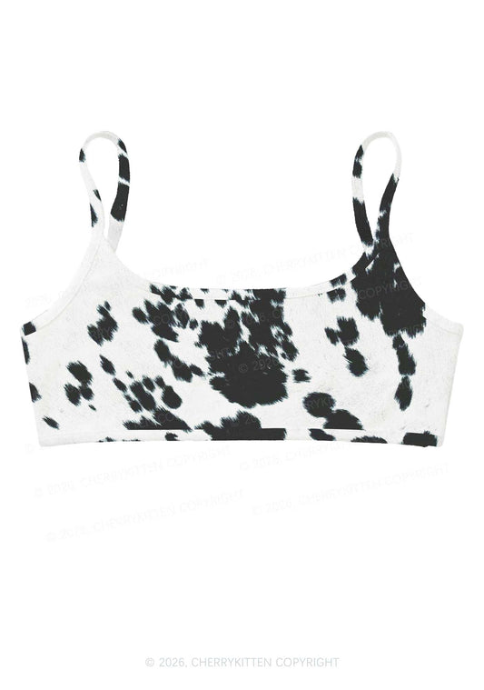 Black And White Cow Dots Y2K Print Super Crop Cami Cherrykitten