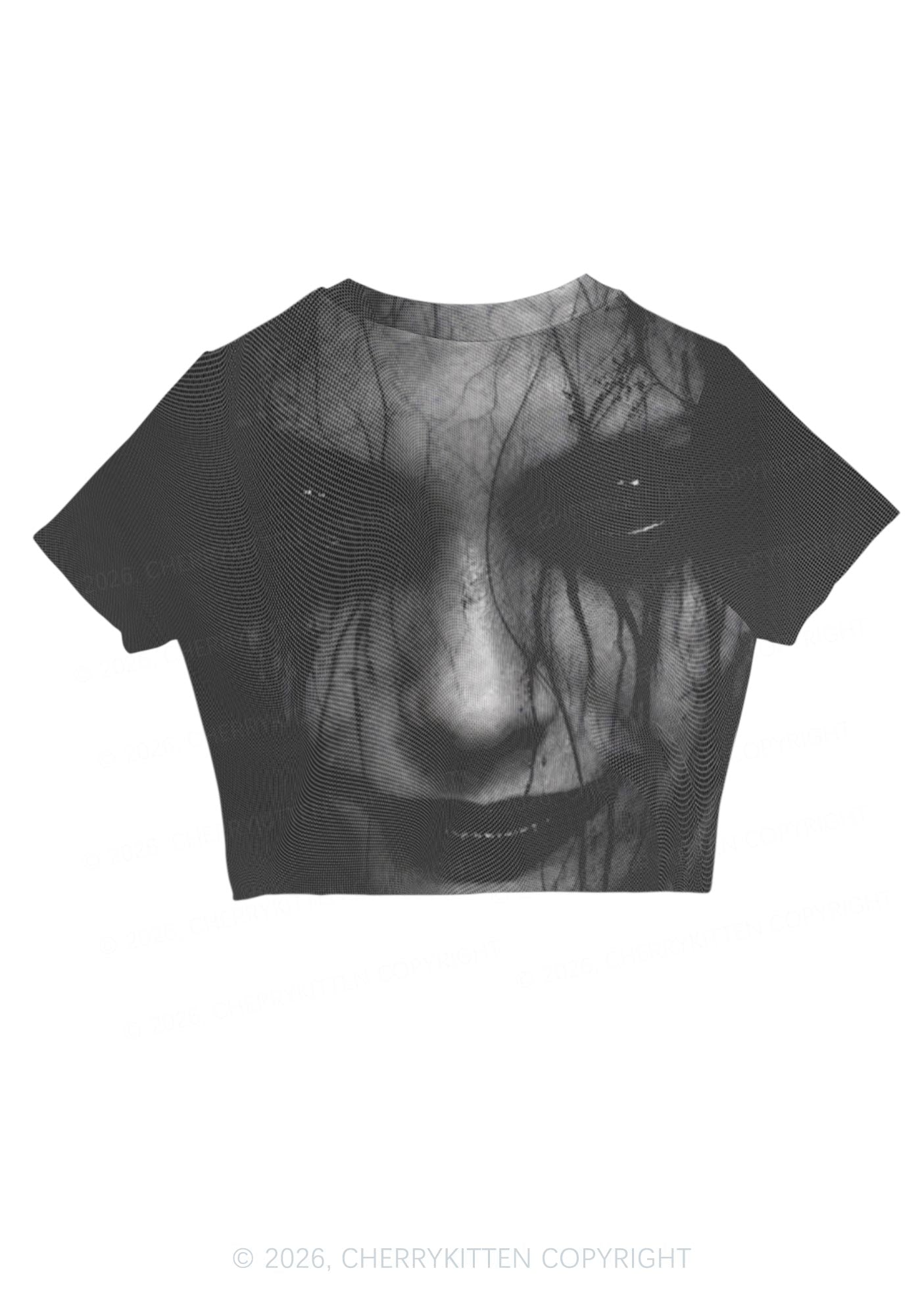 Halloween Black Tears Woman Y2K Mesh Crop Top Cherrykitten