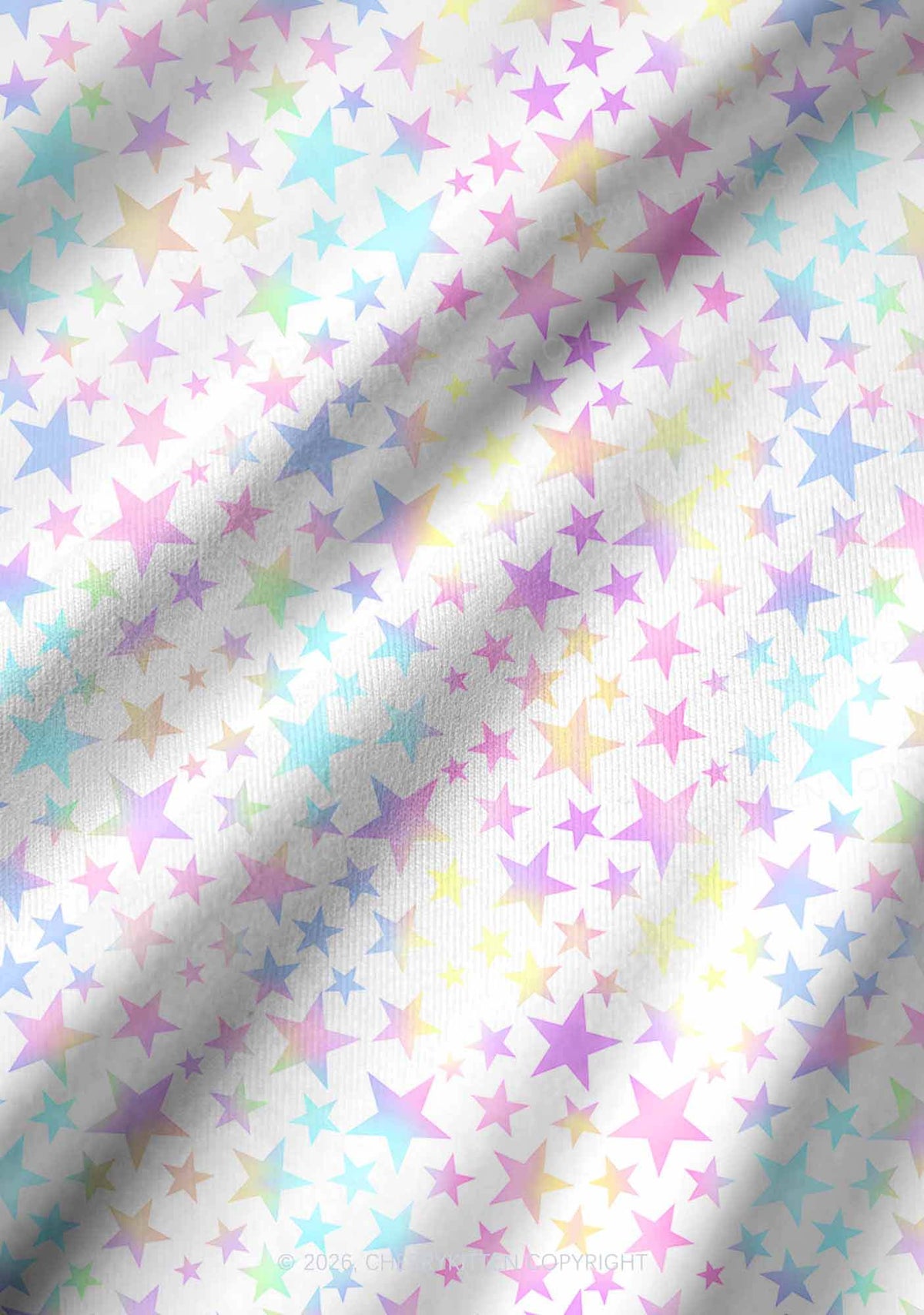 Rainbow Star On White Y2K Print Long Sleeve Pajama Set Cherrykitten