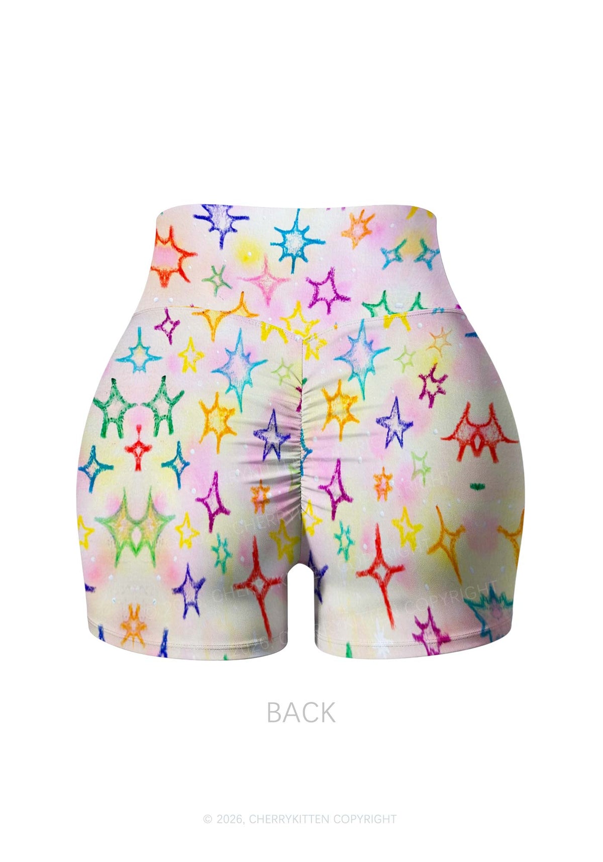 Rainbow Star Y2K Print Gym Shorts Cherrykitten