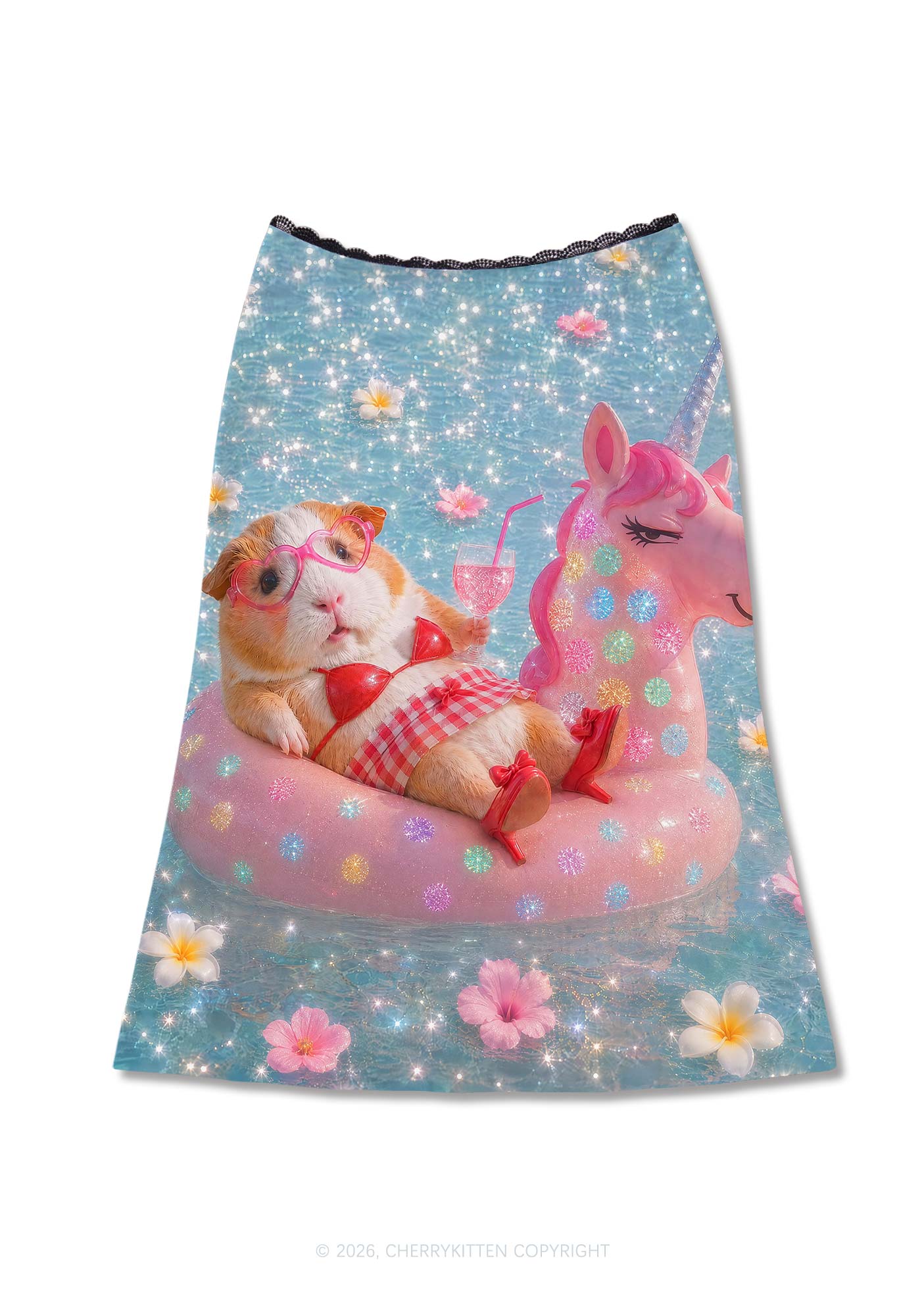 Guinea Pig On Unicorn Y2K Print Midi Skirt Cherrykitten