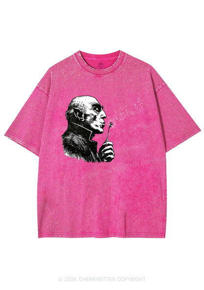 Halloween Vampire Blowing Dandelion Y2K Shirts Washed Tee Cherrykitten