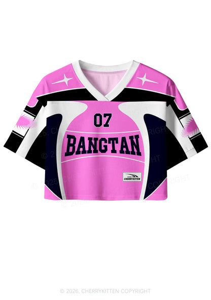 Hot Pink Korean Boys Y2K Crop Sport Jersey Shirts Cherrykitten