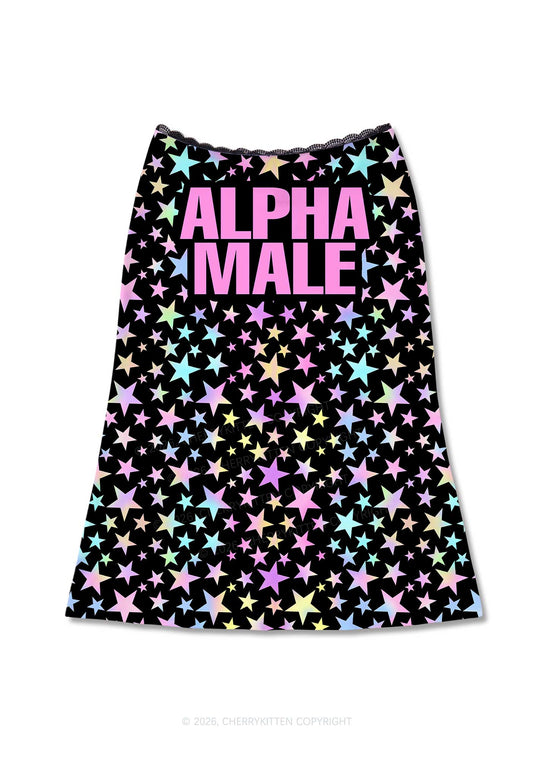 Black Alpha Male Y2K Print Midi Skirt Cherrykitten