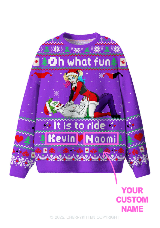 Custom Couple Name Y2K Christmas Knit Sweatshirt Cherrykitten
