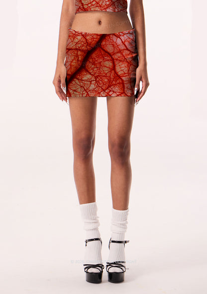 Halloween Red Blood Vessel Y2K Print Mini Skirt Cherrykitten
