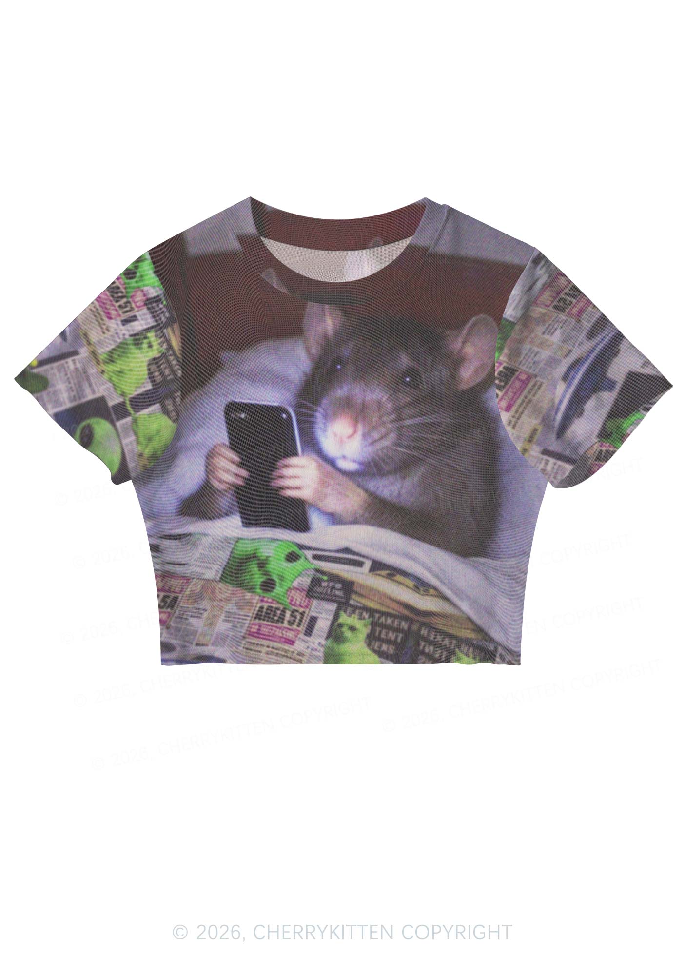 Bed Rat Smartphone Y2K Mesh Crop Top Cherrykitten