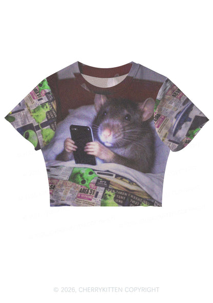 Bed Rat Smartphone Y2K Mesh Crop Top Cherrykitten