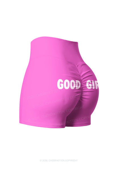 Good Girl On Hot Pink Y2K Print Gym Shorts Cherrykitten