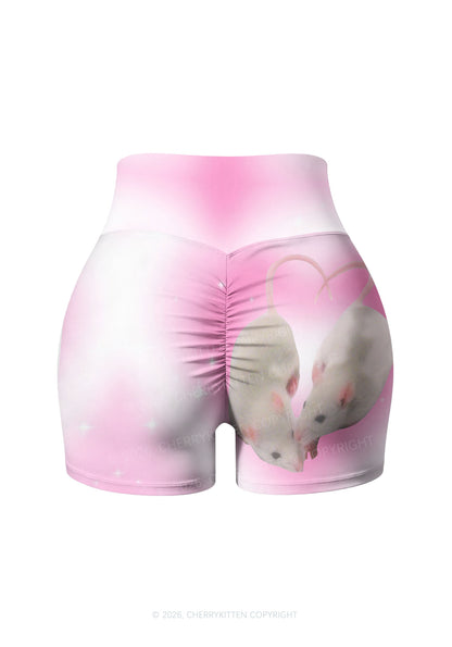 Pink Sweet Rats Valentine's Day Y2K Print Gym Shorts Cherrykitten