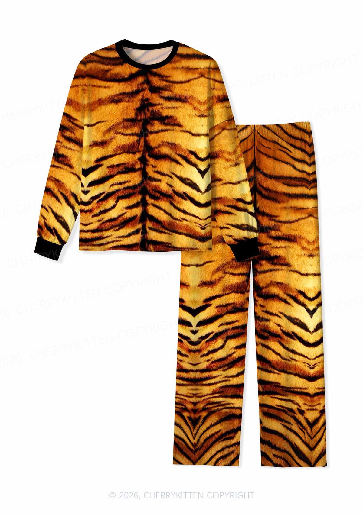 Wild Tiger Texture Y2K Print Long Sleeve Pajama Set Cherrykitten