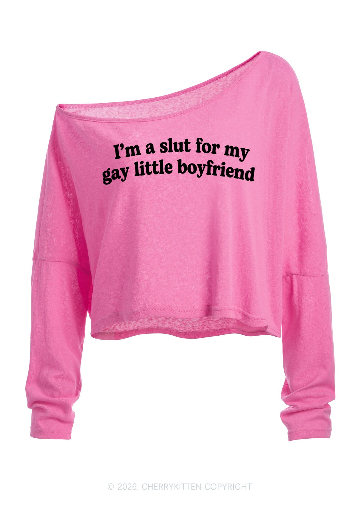 Slxt For My Gay BF Y2K Off Shoulder Long Sleeve Crop Top Cherrykitten