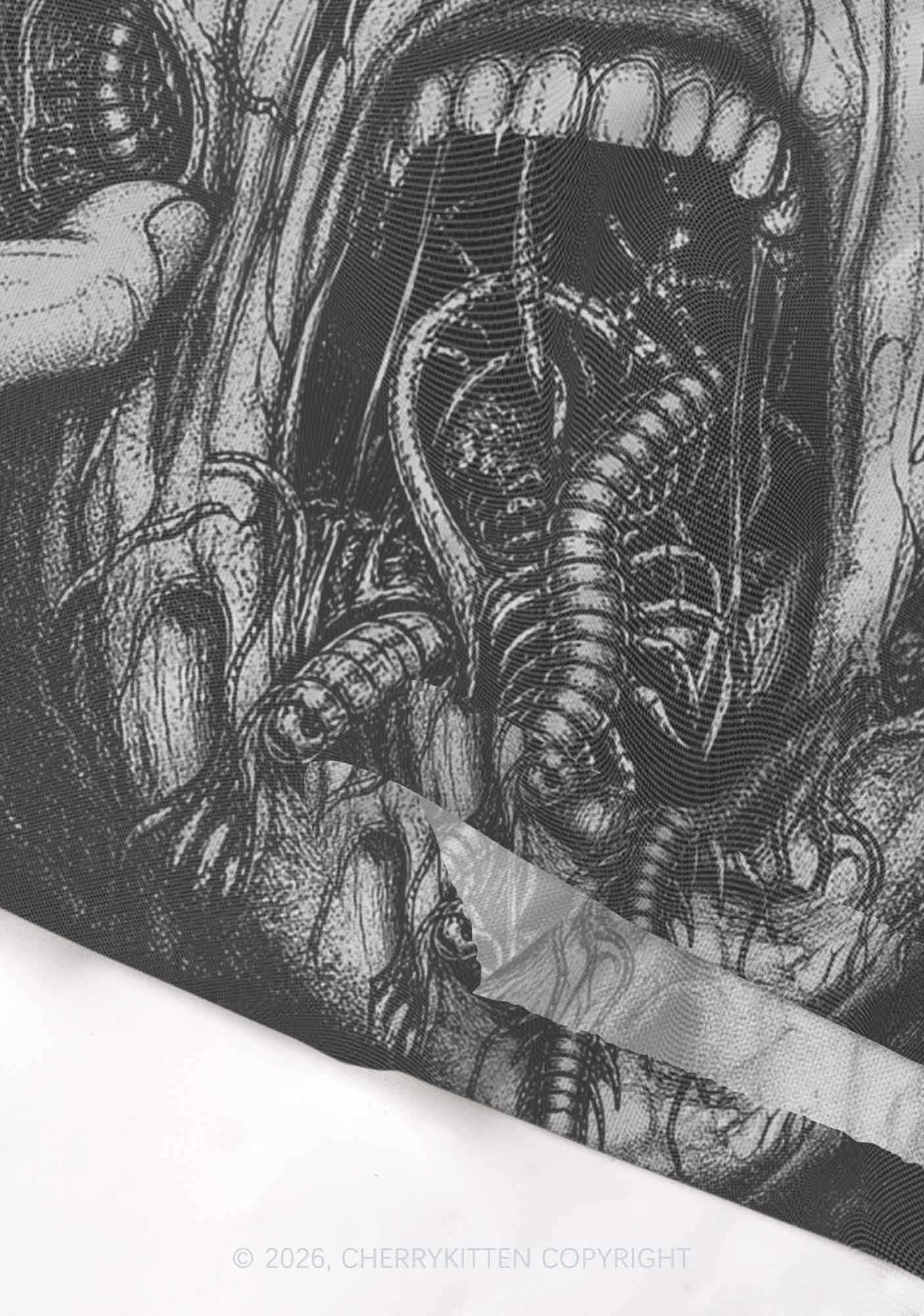 Halloween Insect On Face Y2K Mesh Crop Top Cherrykitten