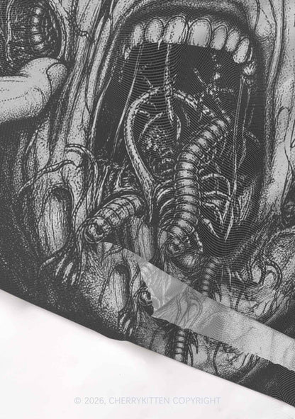 Halloween Insect On Face Y2K Mesh Crop Top Cherrykitten
