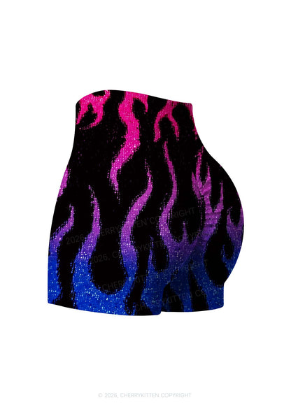 Bisexual Flame Pride Y2K Print Gym Shorts Cherrykitten