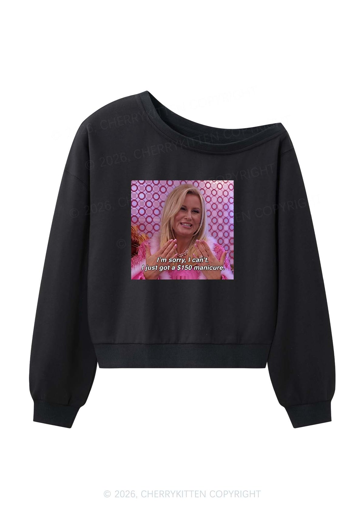 I Just Got Manicure Y2K Off Shoulder Sweatshirts Cherrykitten