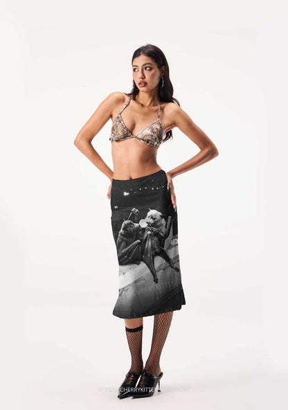 Halloween Lollipop Bat Y2K Print Midi Skirt Cherrykitten