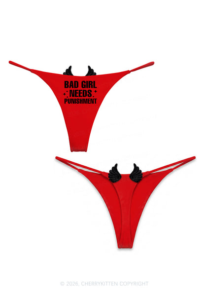 Bad Girl Needs Punishment Y2K Goth Angel Wings Bikini String Thong Cherrykitten