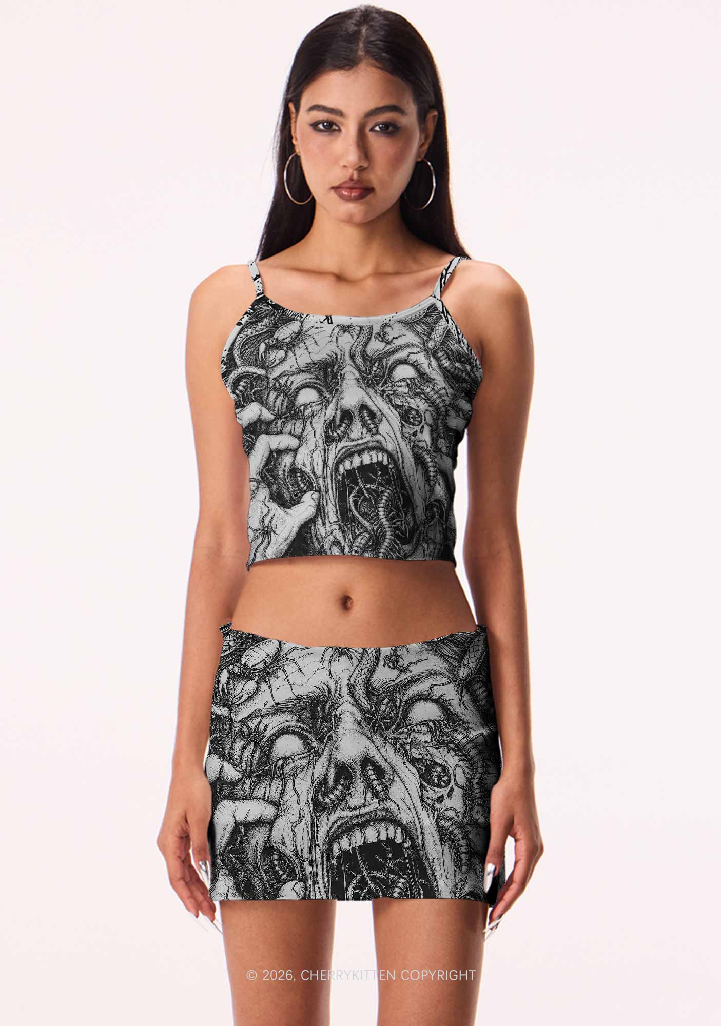 Halloween Insect On Face Y2K Print Mini Skirt Cherrykitten