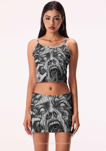 Halloween Insect On Face Y2K Print Mini Skirt Cherrykitten